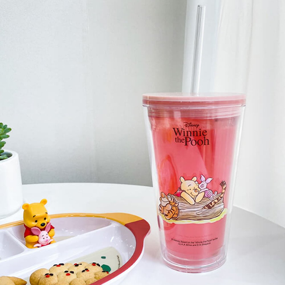 Winnie The Pooh 470ml Clear Tumbler with Straw
