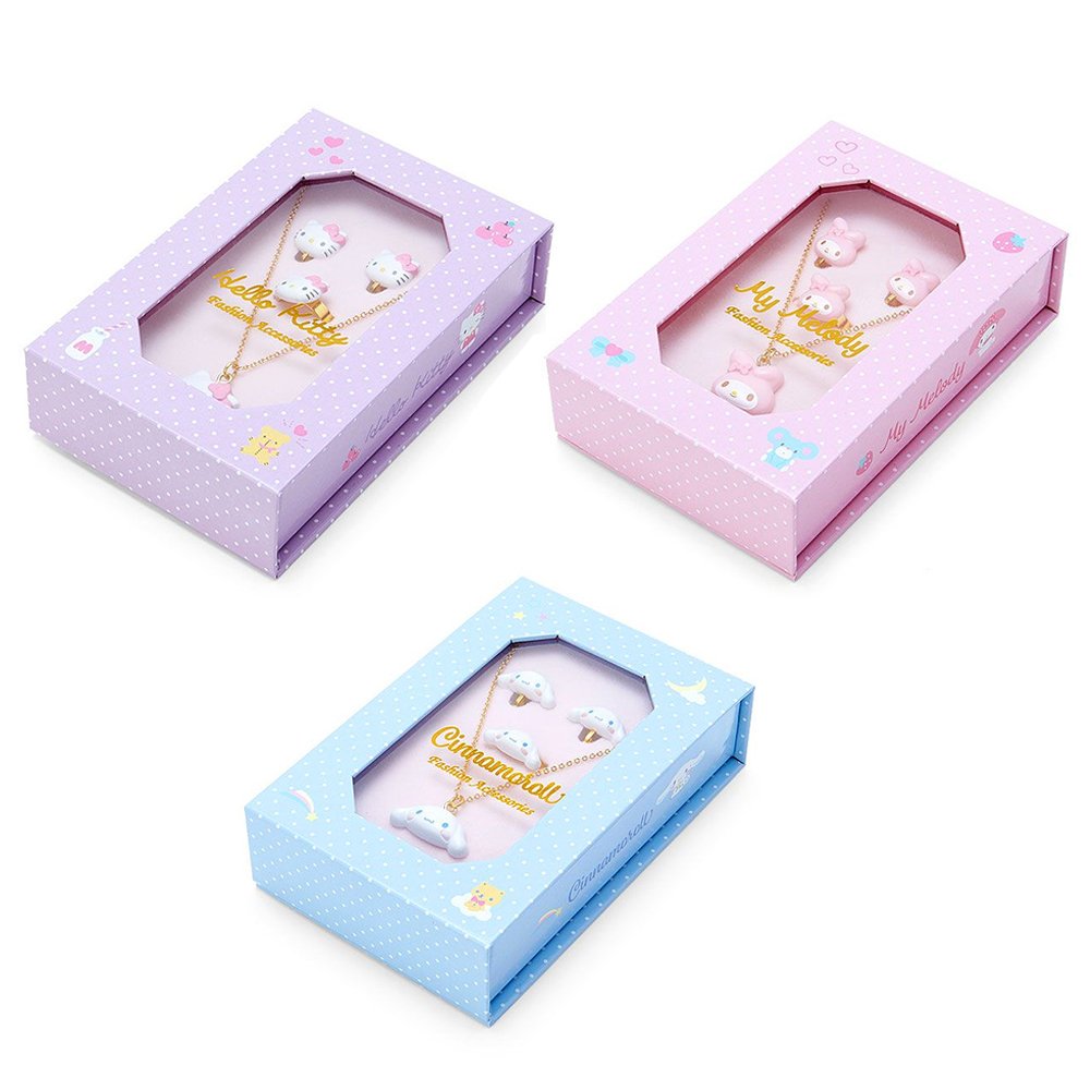  Hello Kitty Sanrio Jewelry Set 3-Piece - Glass Jewelry Box and  Sterling Silver Earrings and 18 Necklace Officially Licensed: Clothing,  Shoes & Jewelry