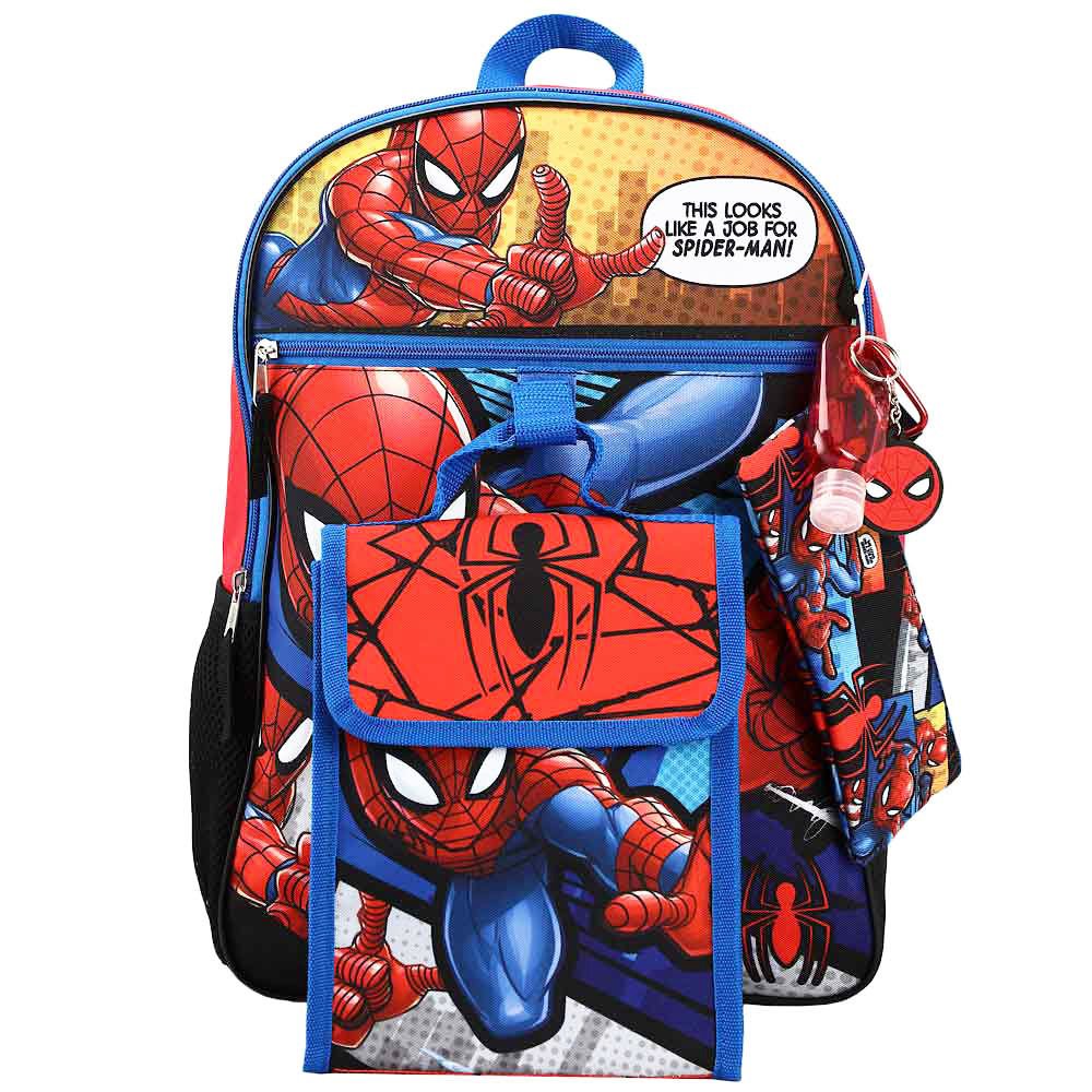 Spiderman 16 Backpack 4pc Set with Lunch Kit, Key Chain & Carabiner 