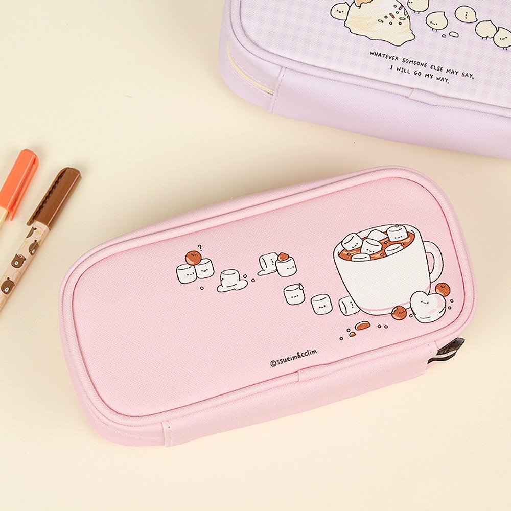 Sura John & Mary Pencil Pouch - Small - White on Pink