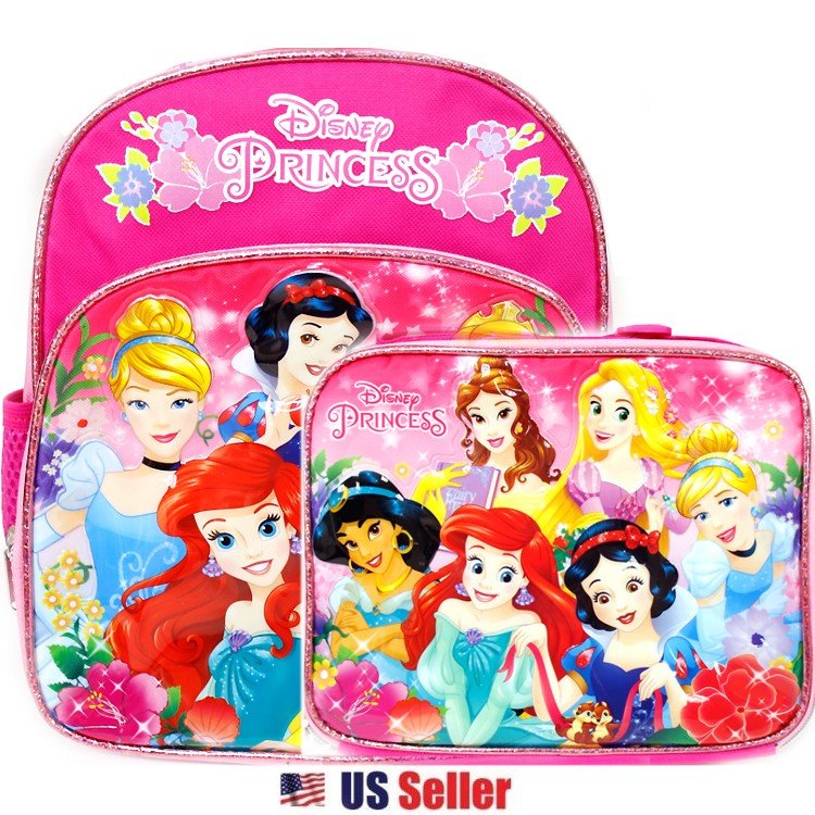 Disney Princess w/ Snow White Girls School Backpack Lunch Box Book Bag SET  Kids
