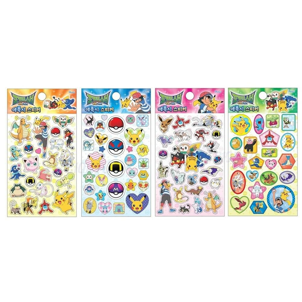 Poketmonster Sun Moon Epoxy Sticker Sheets 4 Pack for Kids Decor