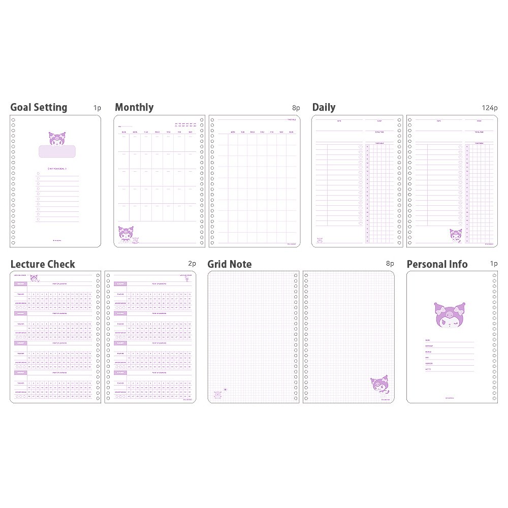 Sanrio Weekly Planner Grid Journal Notebook Kuromi Weekly Purple