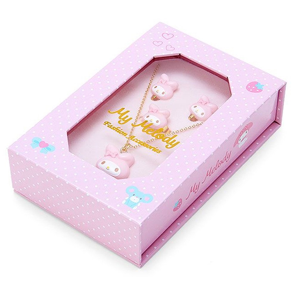 Hello Kitty Sanrio Jewelry Set 3-Piece - Glass Jewelry Box and Sterling  Silver Earrings and 18 Necklace Officially Licensed