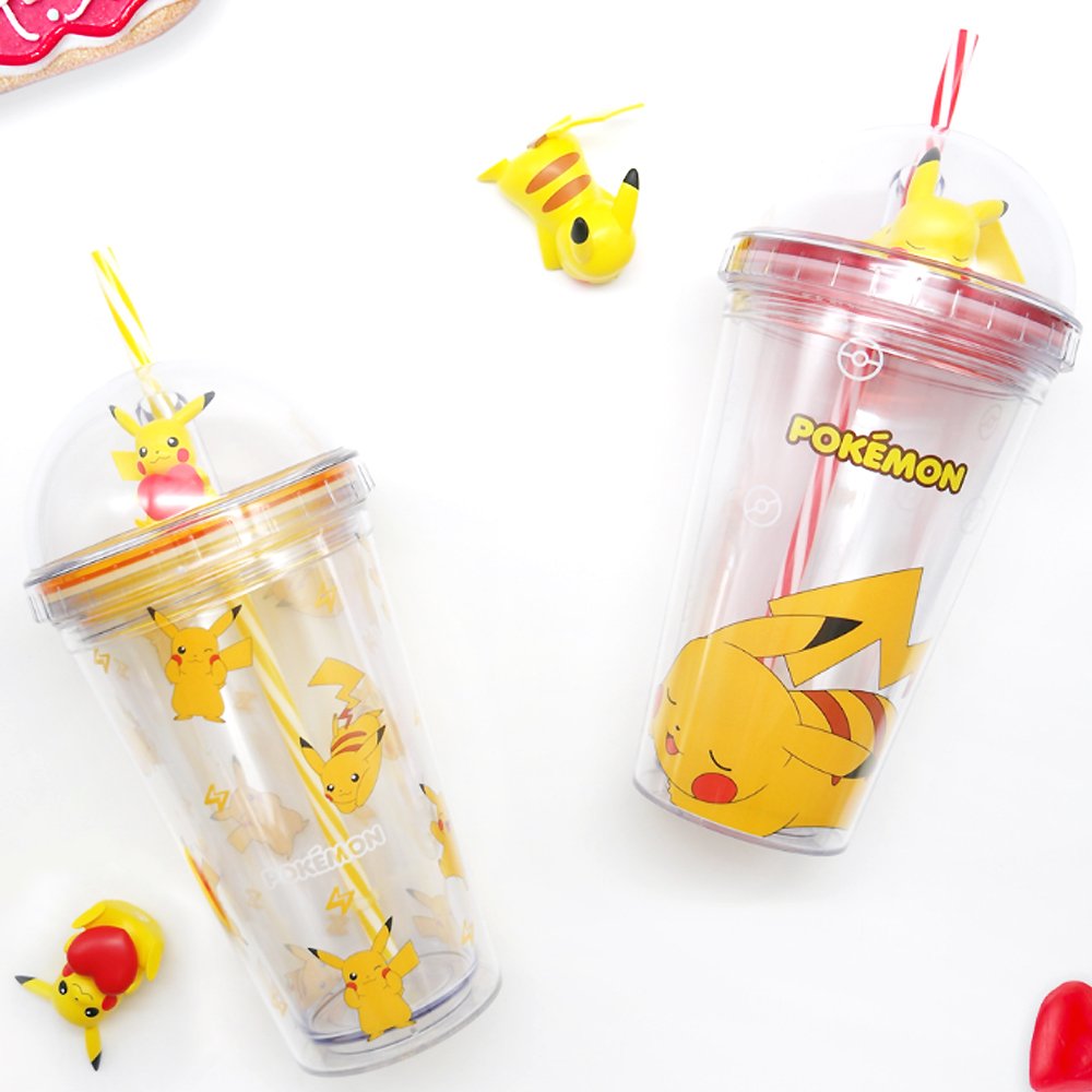 Pokemon 20 oz Tumblers w/ Lids Straws Pikachu Kids Teen Gift Set